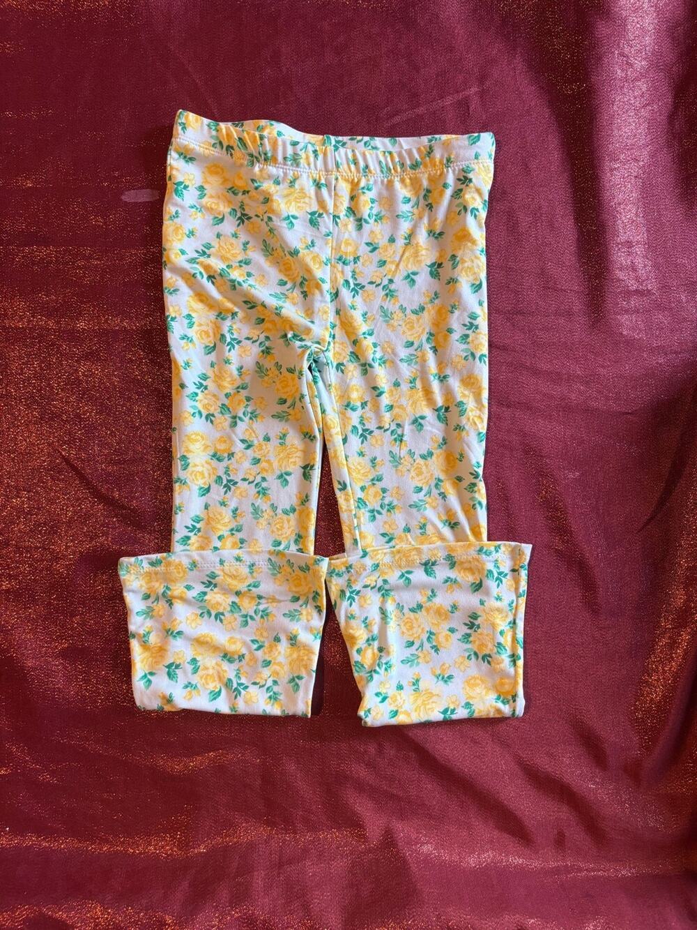Between Leggings Girls Size 6 Yellow Floral Stretch Elastic Waist Polyester